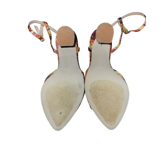 Steve Madden Beki Orange/Multi Flare Heel Ankle Strap HEEL Sandal Shoe 8.5 - Picture 9 of 10